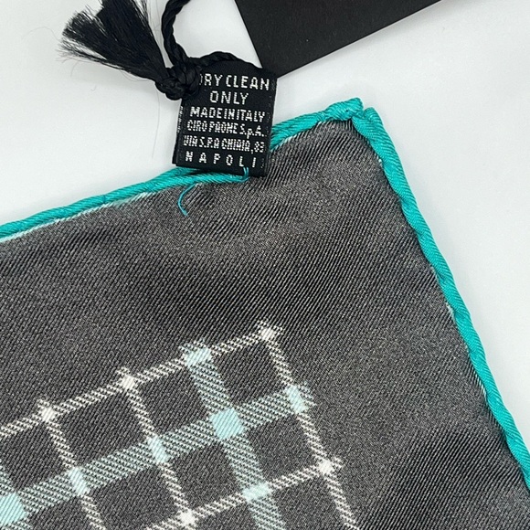 100% NWT KITON Silk Pocket Square  Brown - Turquoise. (15 X 15) - Picture 7 of 7